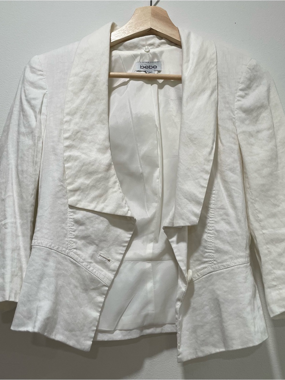 bebe Off-White Shawl Collar Peplum Blazer
